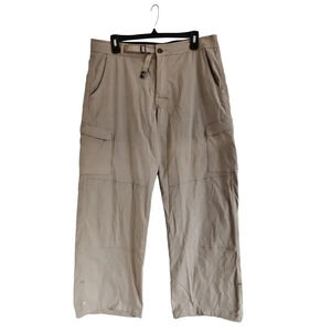 Prana Breathe Nylon Mens Cargo Hiking Pants Adjustable Belt Stretch Beige L (35)